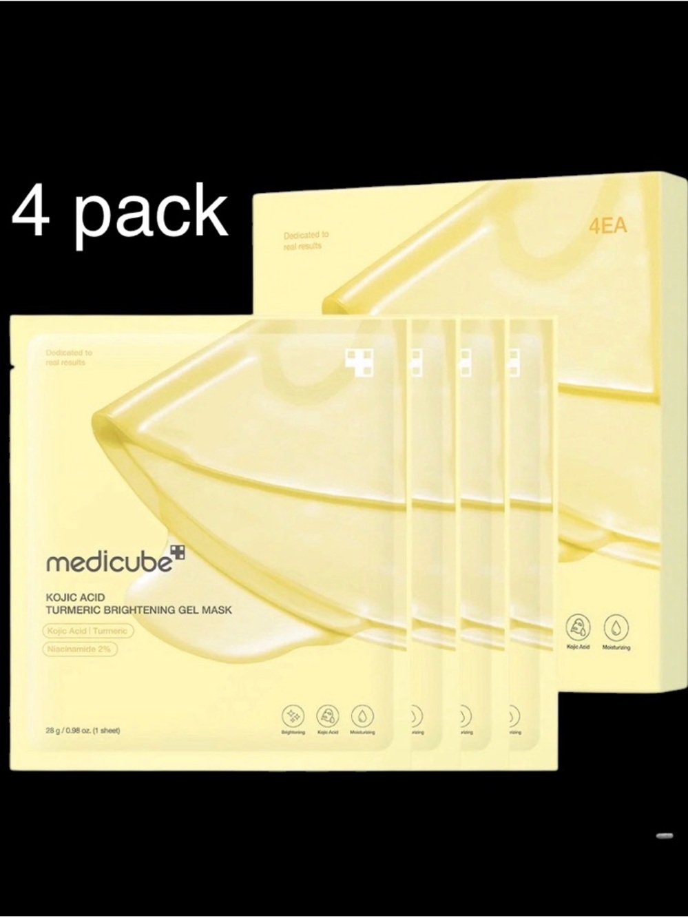 New Auth Medicube Kojic Acid Tumeric Brightening Gel Sheet Mask; 4 pk sealed box